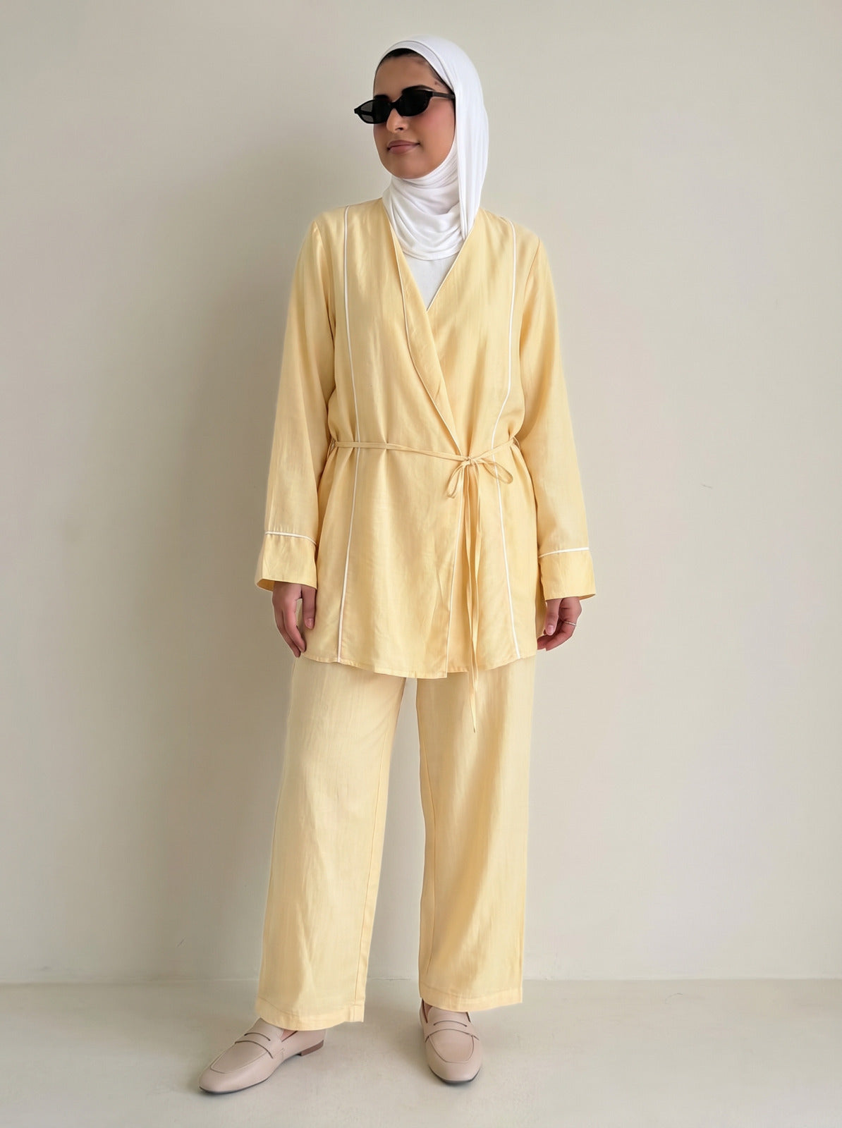 8255 Light Beige Top And Pants Set For Women
