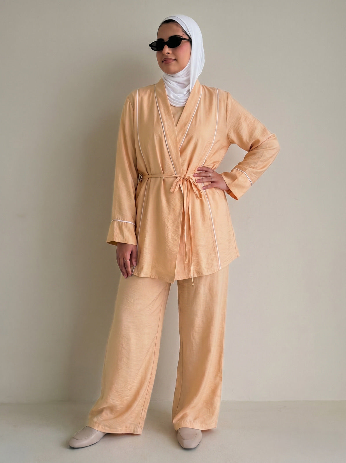 8255 Light Orange Top And Pants Set For Women