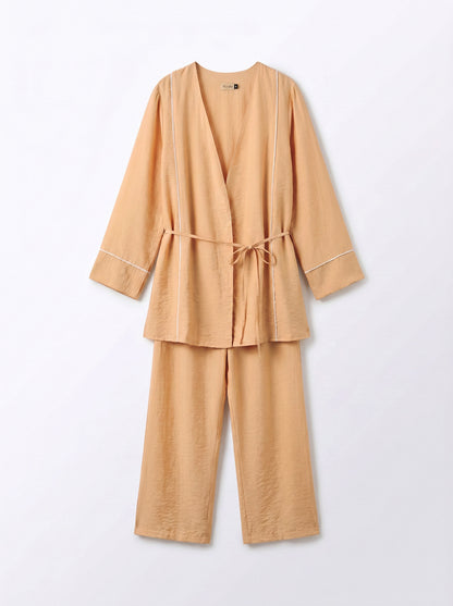 8255 Light Orange Top And Pants Set For Women