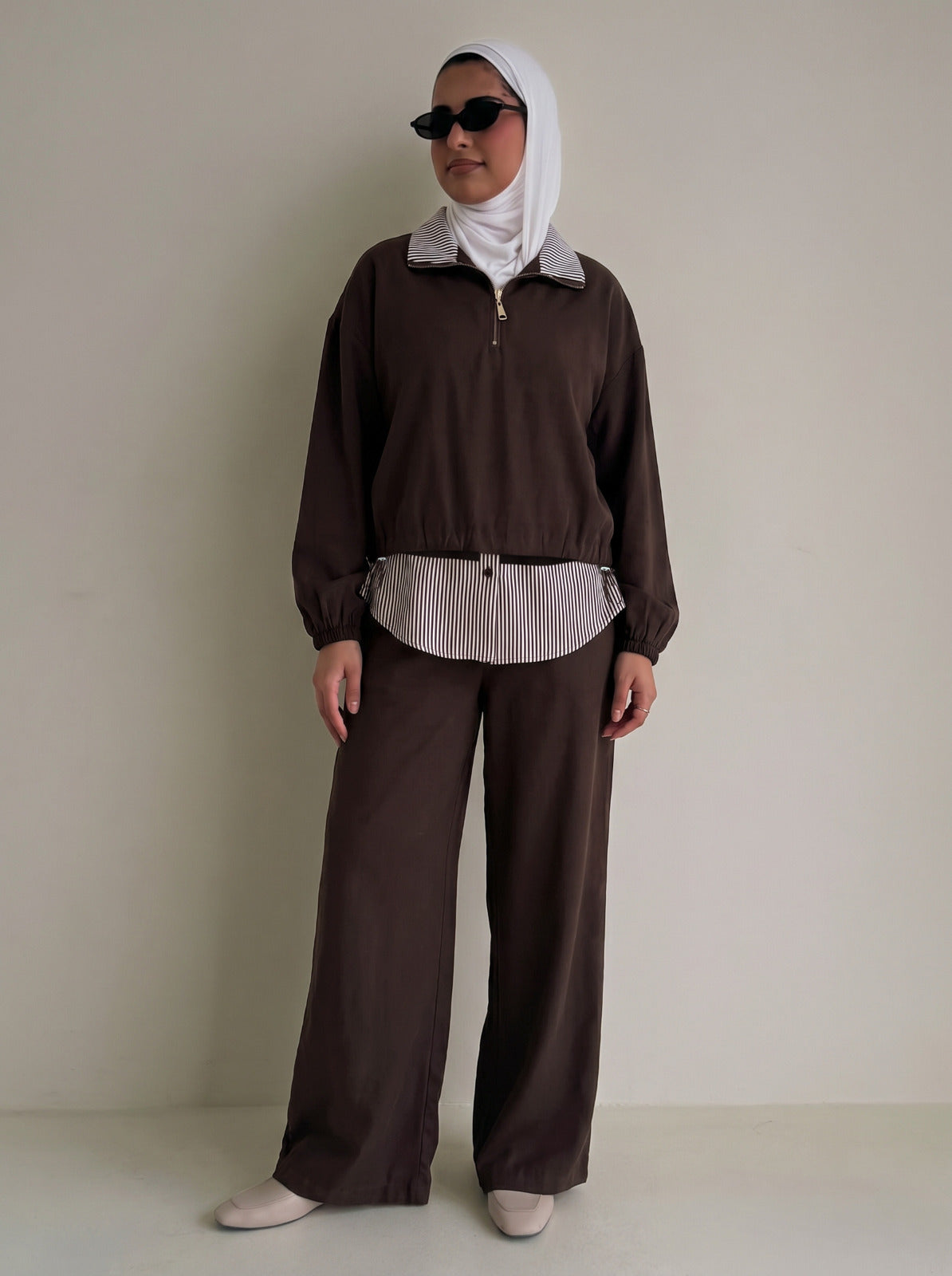 8218 Brown Top And Pants Set For Women