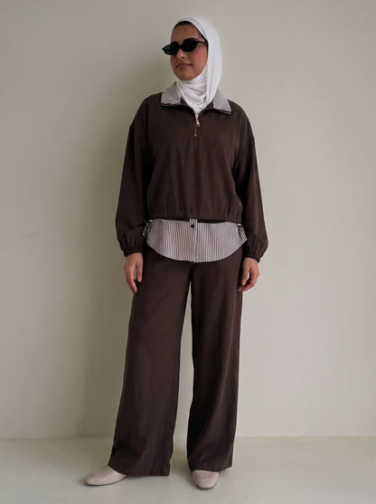 8218 Brown Top And Pants Set For Women