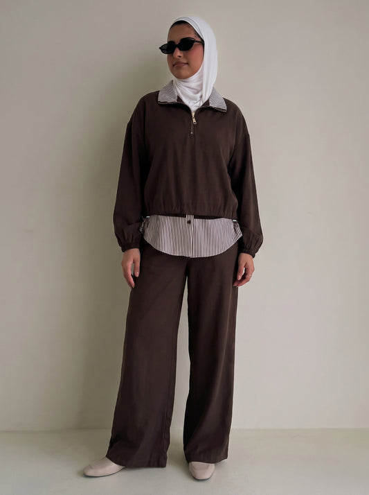 8218 Brown Top And Pants Set For Women