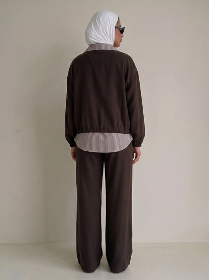8218 Brown Top And Pants Set For Women