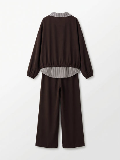 8218 Brown Top And Pants Set For Women