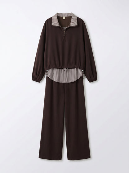 8218 Brown Top And Pants Set For Women