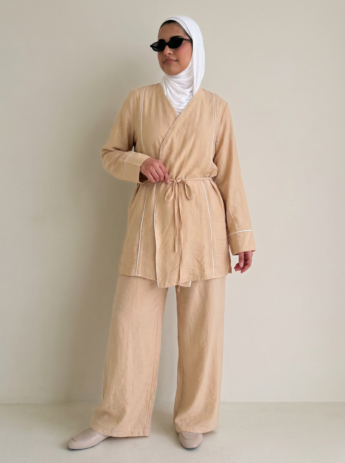 8255 Dark Beige Top And Pants Set For Women
