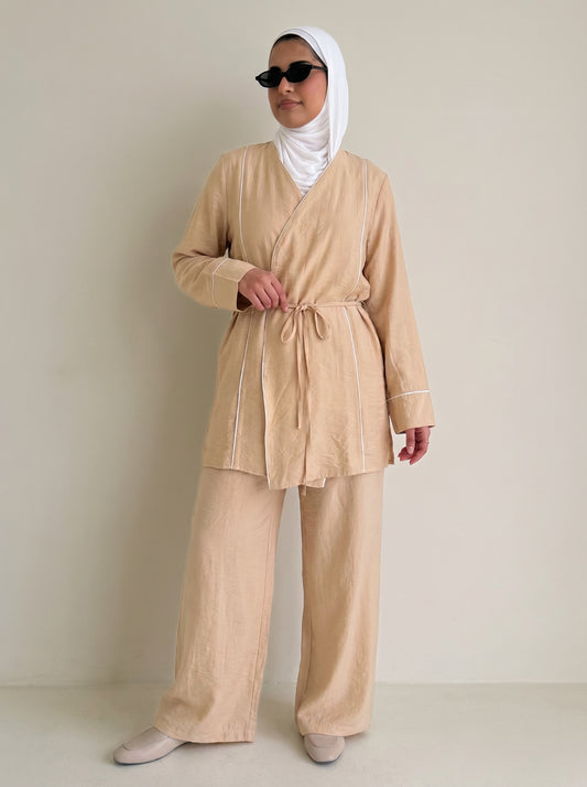 8255 Dark Beige Top And Pants Set For Women
