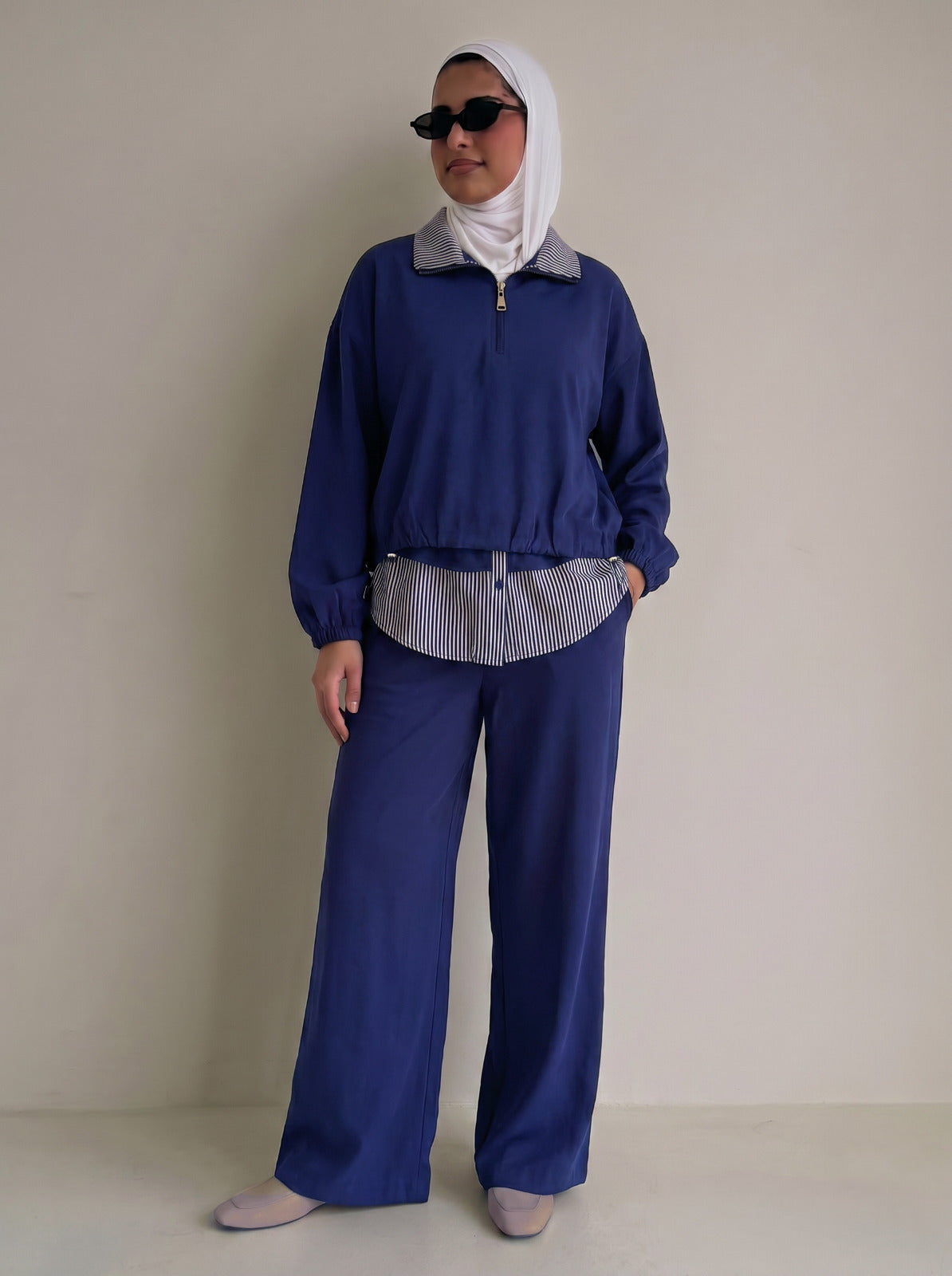8218 Navy Top And Pants Set For Women