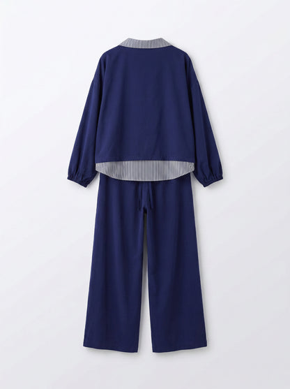 8218 Navy Top And Pants Set For Women
