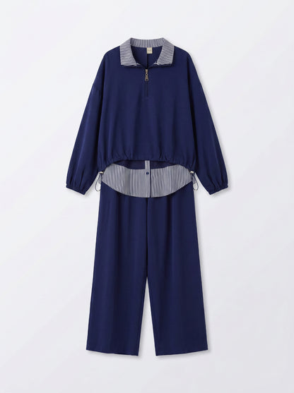 8218 Navy Top And Pants Set For Women