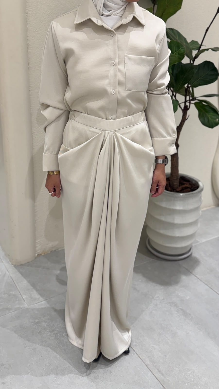 8258 Nova Light Beige Shirt And Skirt Set For Women