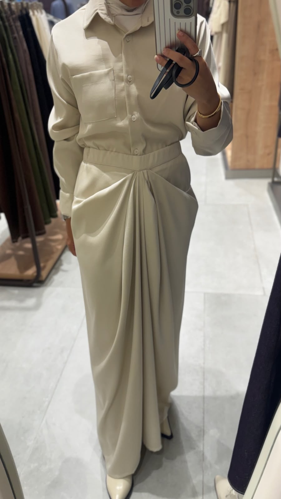 8258 Nova Light Beige Shirt And Skirt Set For Women