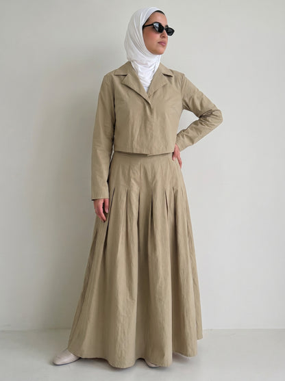8257 Army Grey Jacket Top And Skirt Set For Women