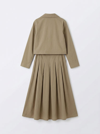 8257 Army Grey Jacket Top And Skirt Set For Women