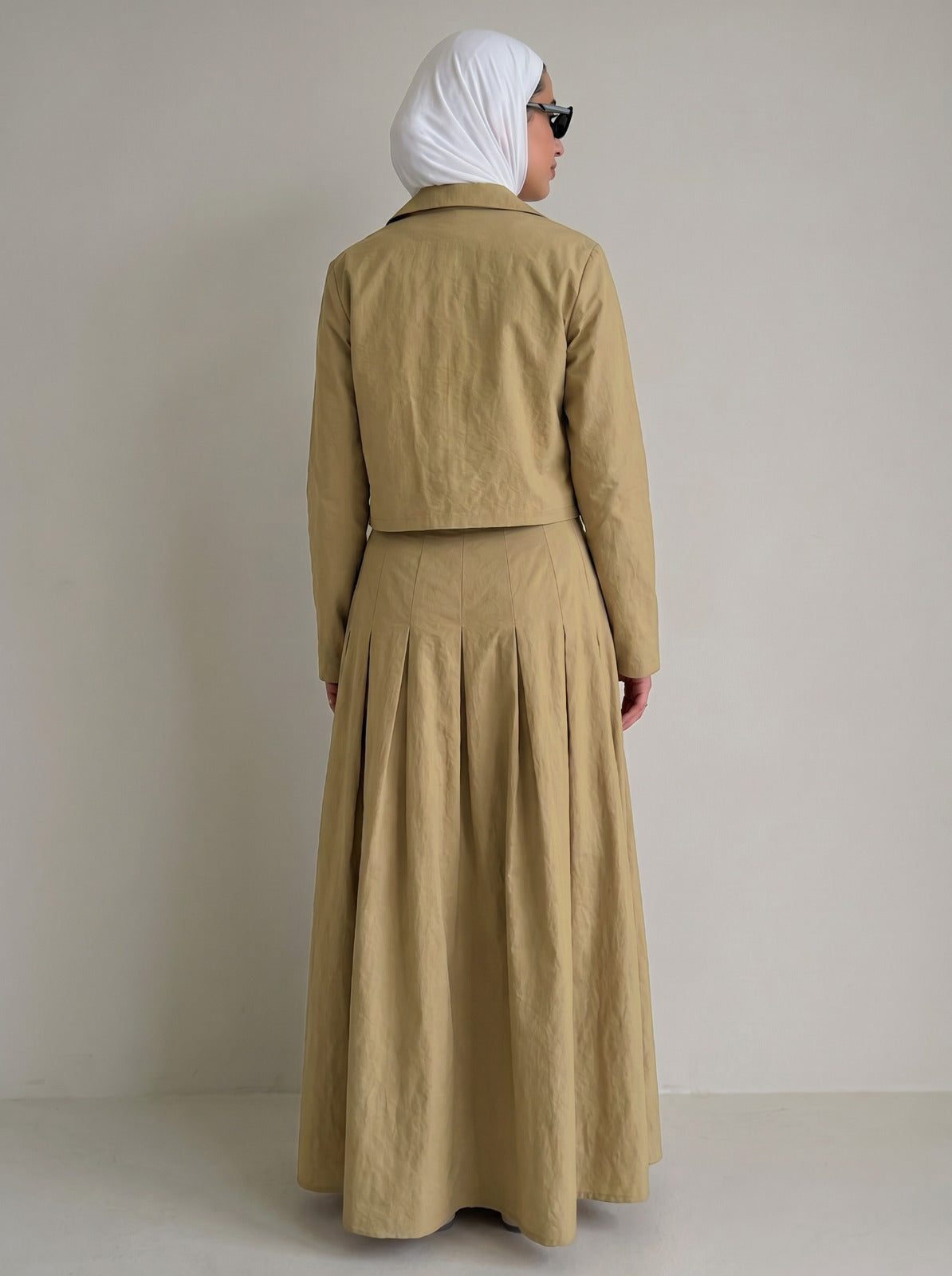 8257 Moss Olive Jacket Top And Skirt Set For Women