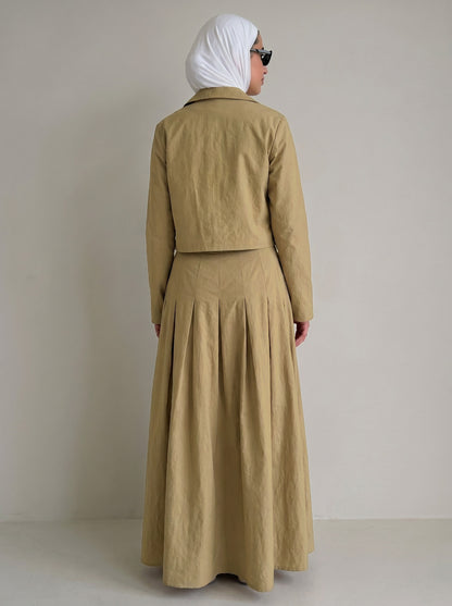 8257 Moss Olive Jacket Top And Skirt Set For Women