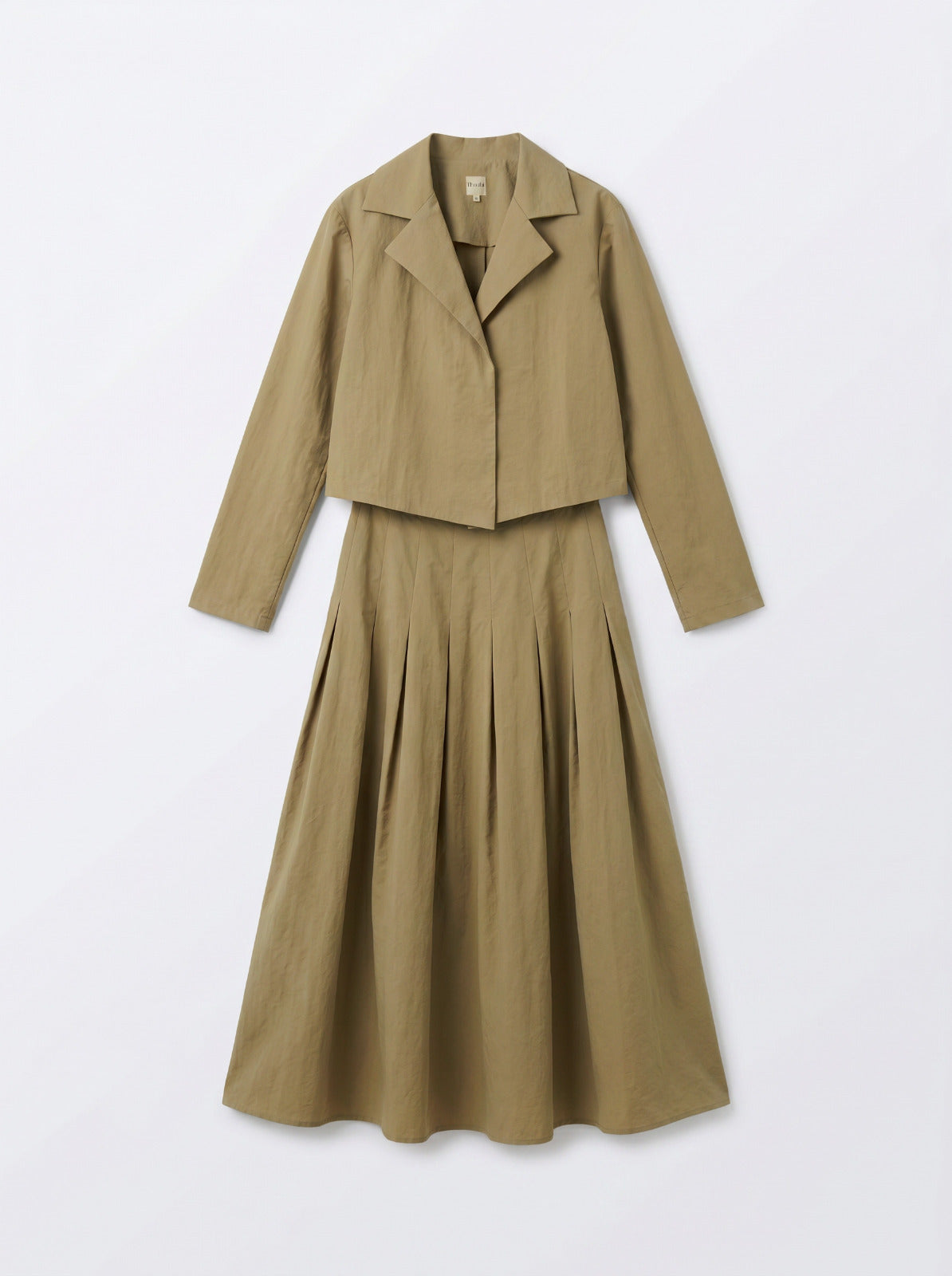 8257 Moss Olive Jacket Top And Skirt Set For Women