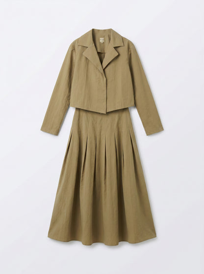 8257 Moss Olive Jacket Top And Skirt Set For Women