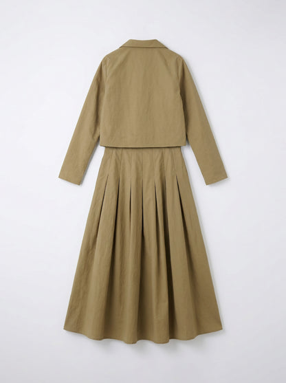 8257 Moss Olive Jacket Top And Skirt Set For Women
