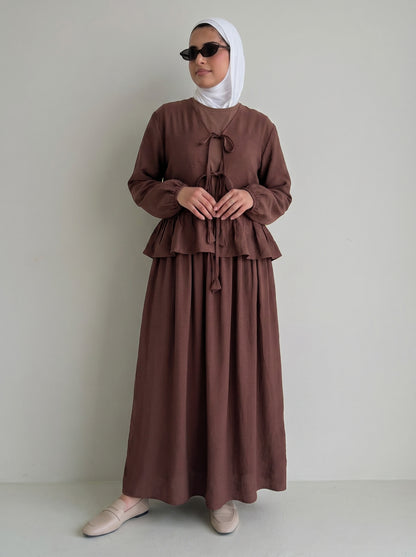 8236 Wooden Beige Top And Skirt Set For Women