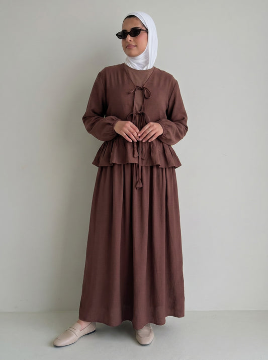 8236 Wooden Beige Top And Skirt Set For Women