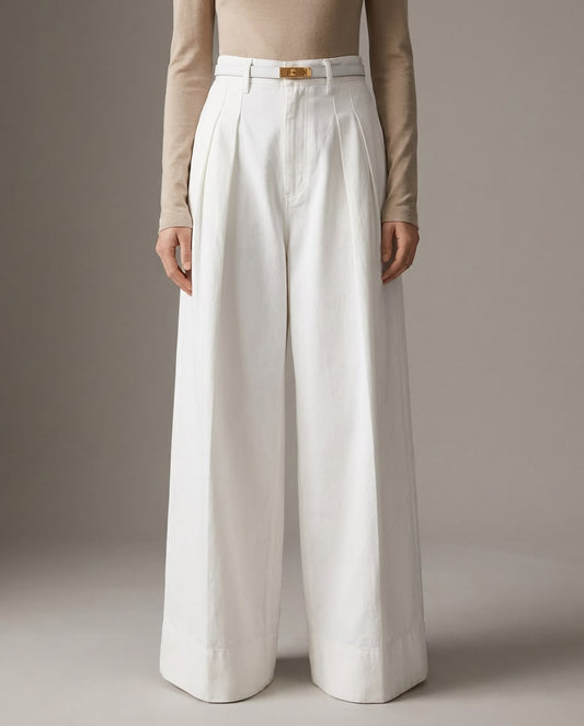 8254 Nova White Classic Wide Leg Pants For Women