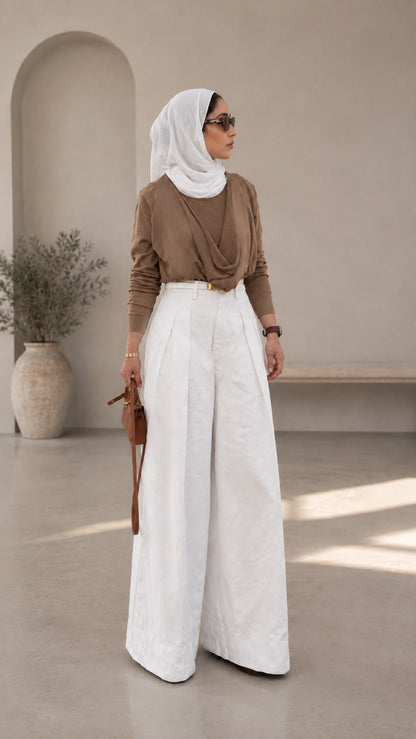 8254 Nova White Wide Leg Pants For Women