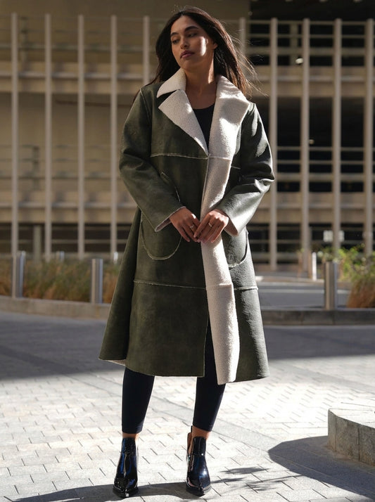 معطف ترنش زيتوني داكن رقم 7704 للنساء