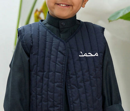 8059 سترة زرقاء داكنة بنقشة أشجار النخيل للأولاد