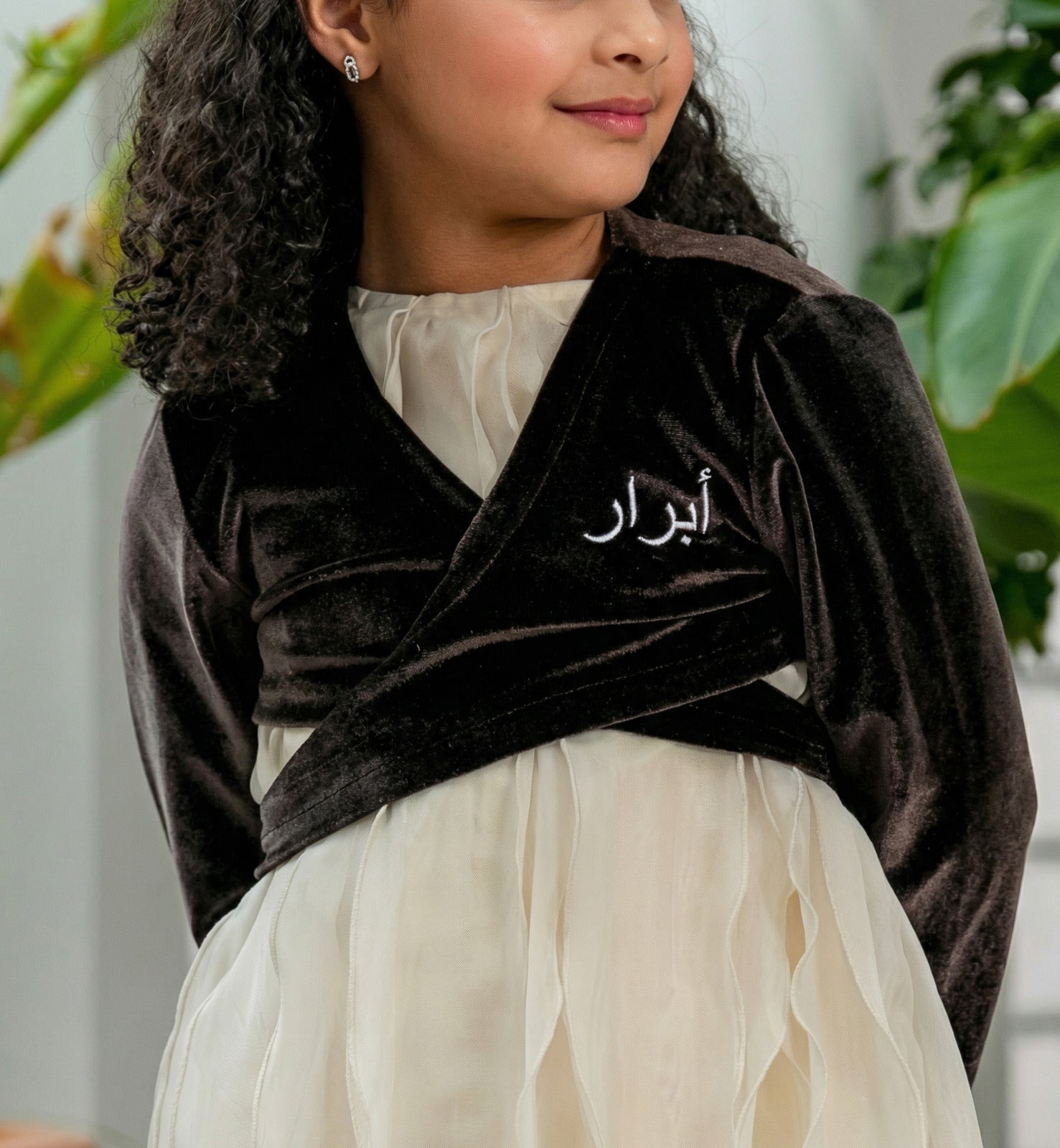 8042 Brown Daraa Velvet Set For Girls