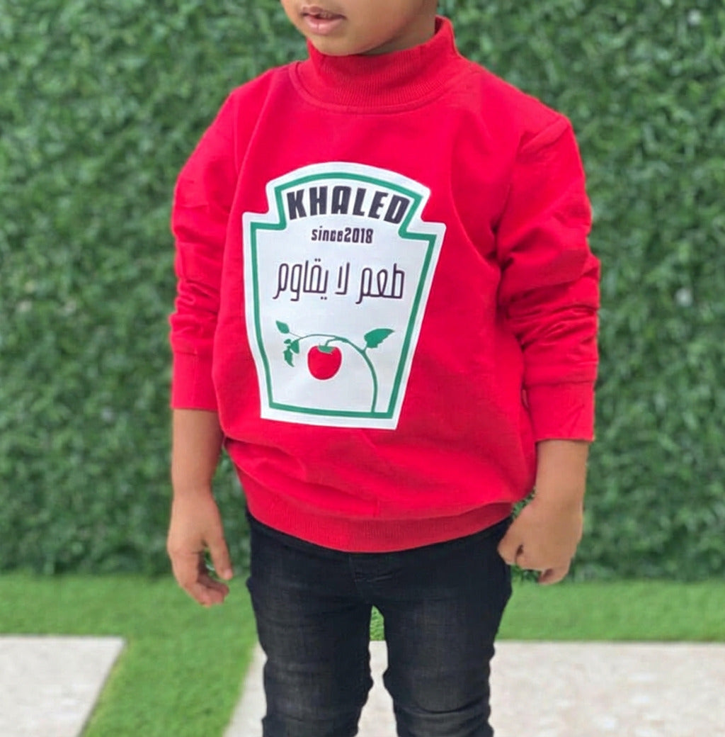 Red Pullover For Kids - Ketchup Design (With Name Printing)