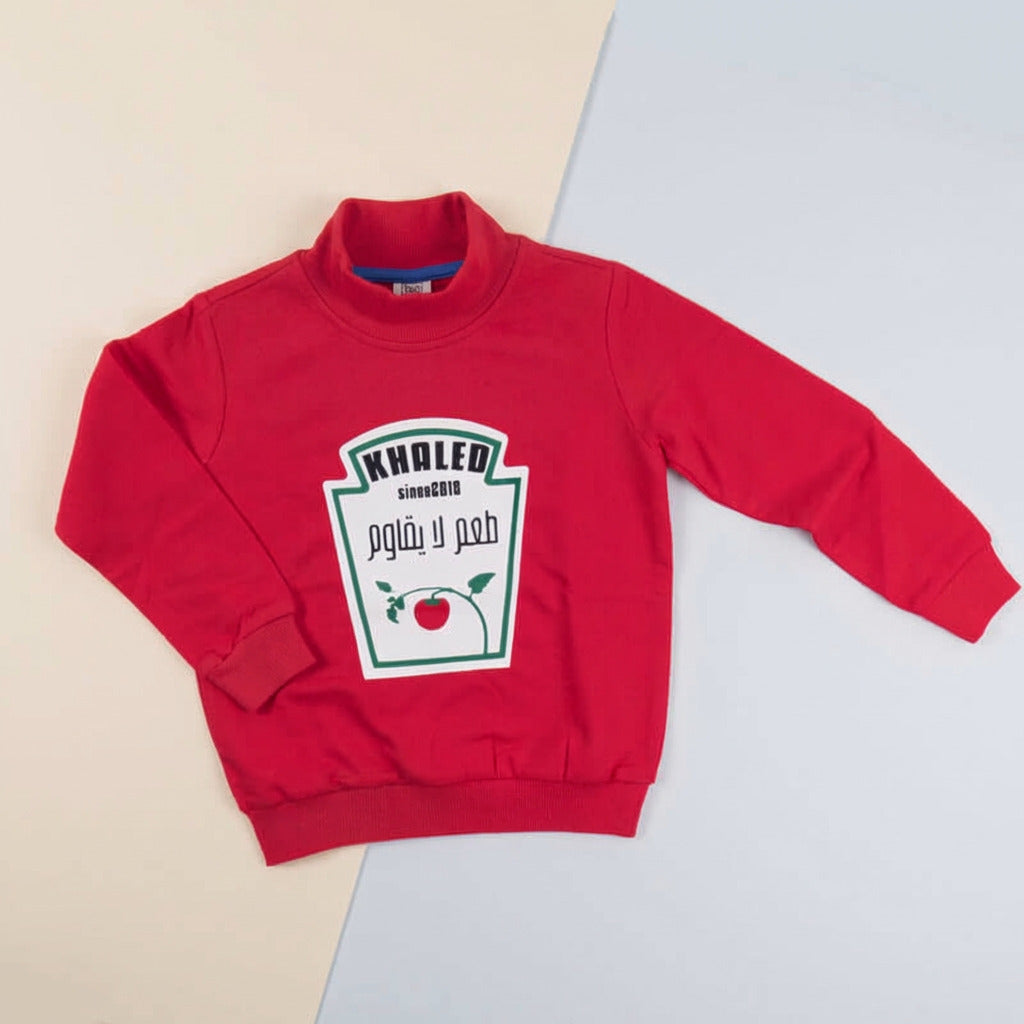 Red Pullover For Kids - Ketchup Design (With Name Printing)