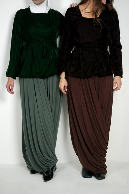 8076 Dark Olive Velvet Daraa Set For Women