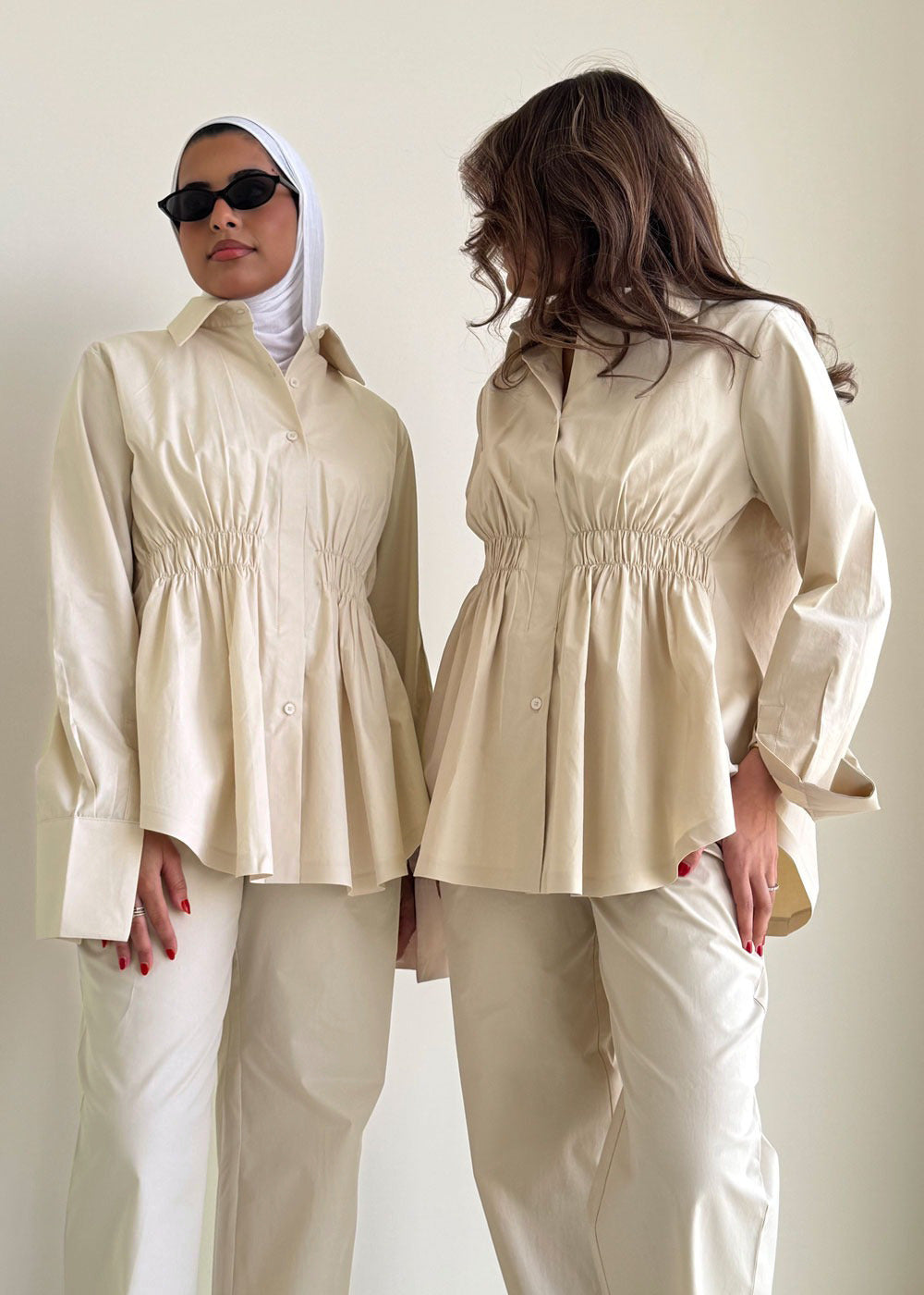 8180 Light Beige Shirt And Pants Set For Women