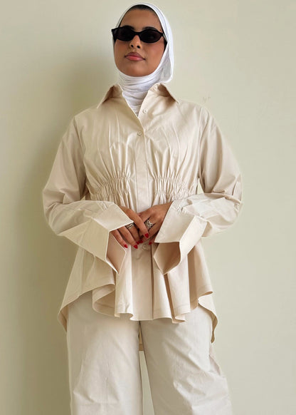 8180 Light Beige Shirt And Pants Set For Women