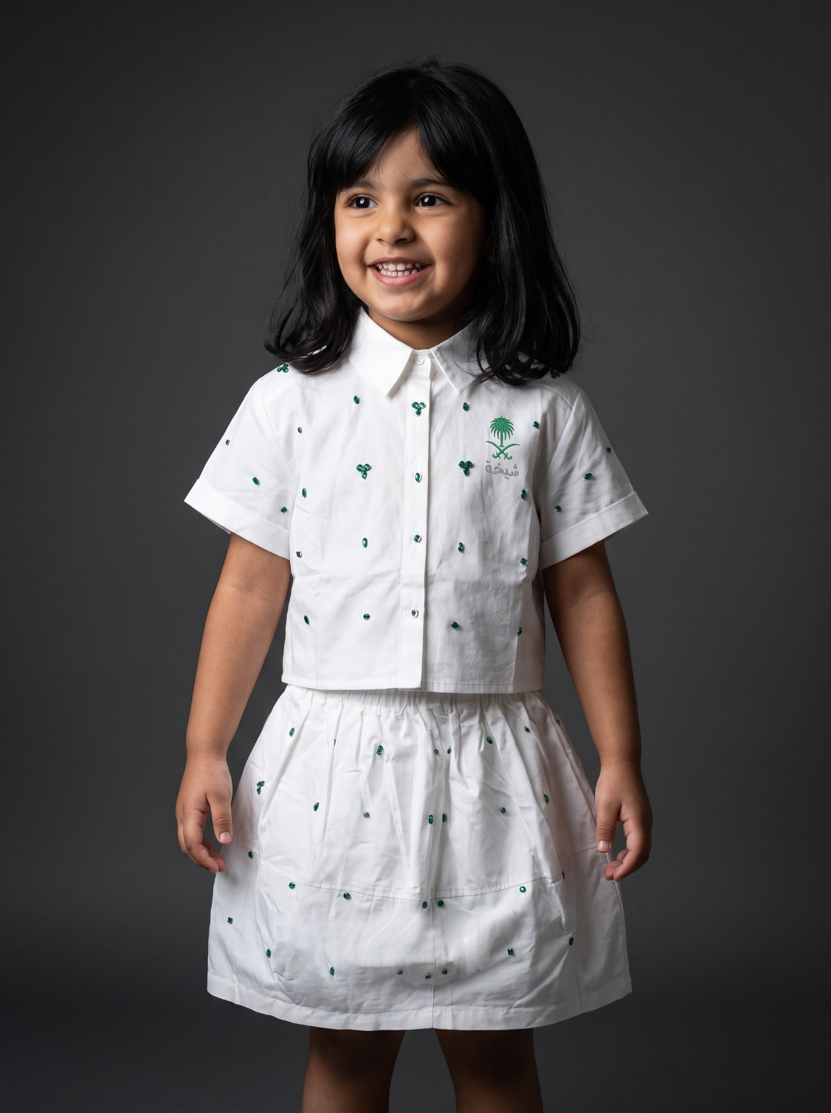 8330 White Shirt And Skirt Saudi Set For Girls