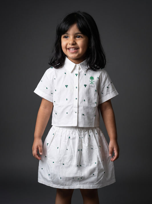 8330 White Shirt And Skirt Saudi Set For Girls