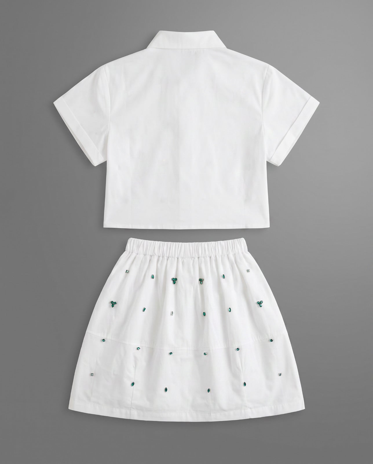 8330 White Shirt And Skirt Saudi Set For Girls