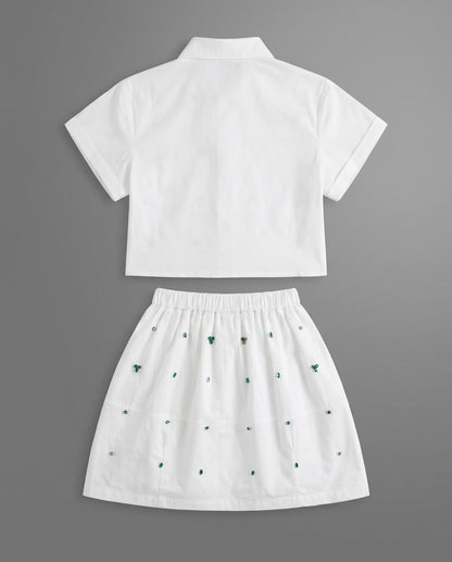 8330 White Shirt And Skirt Saudi Set For Girls