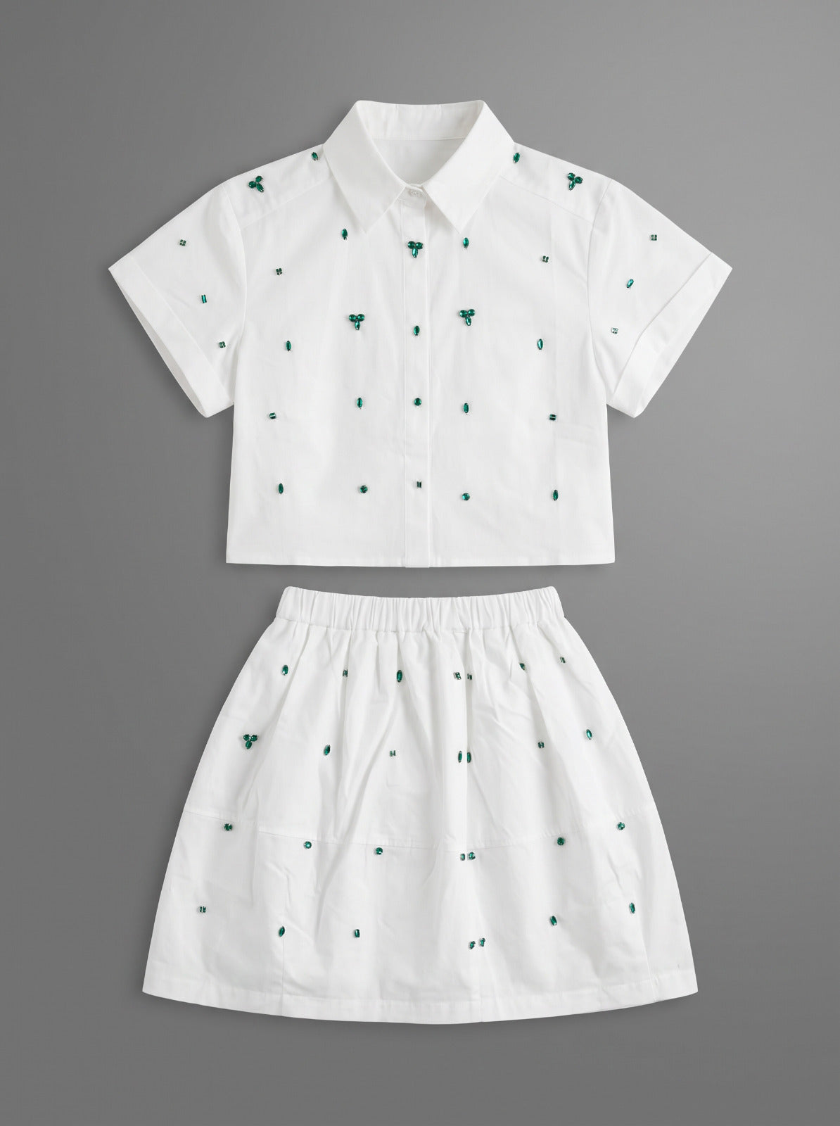 8330 White Shirt And Skirt Saudi Set For Girls