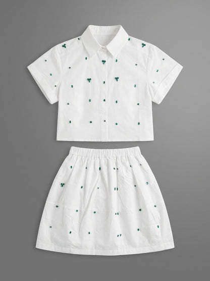 8330 White Shirt And Skirt Saudi Set For Girls