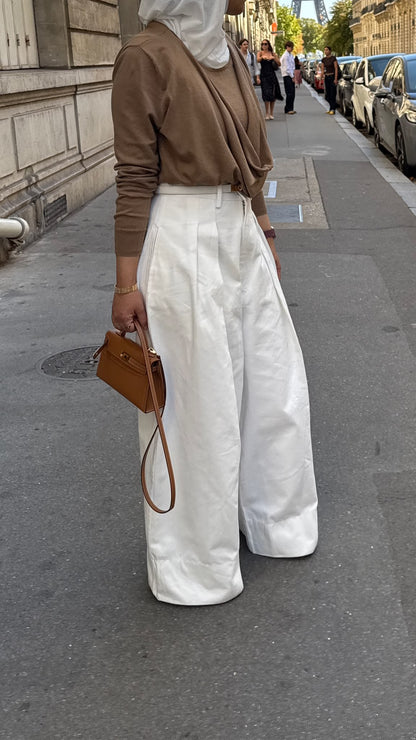 8254 Nova White Classic Wide Leg Pants For Women