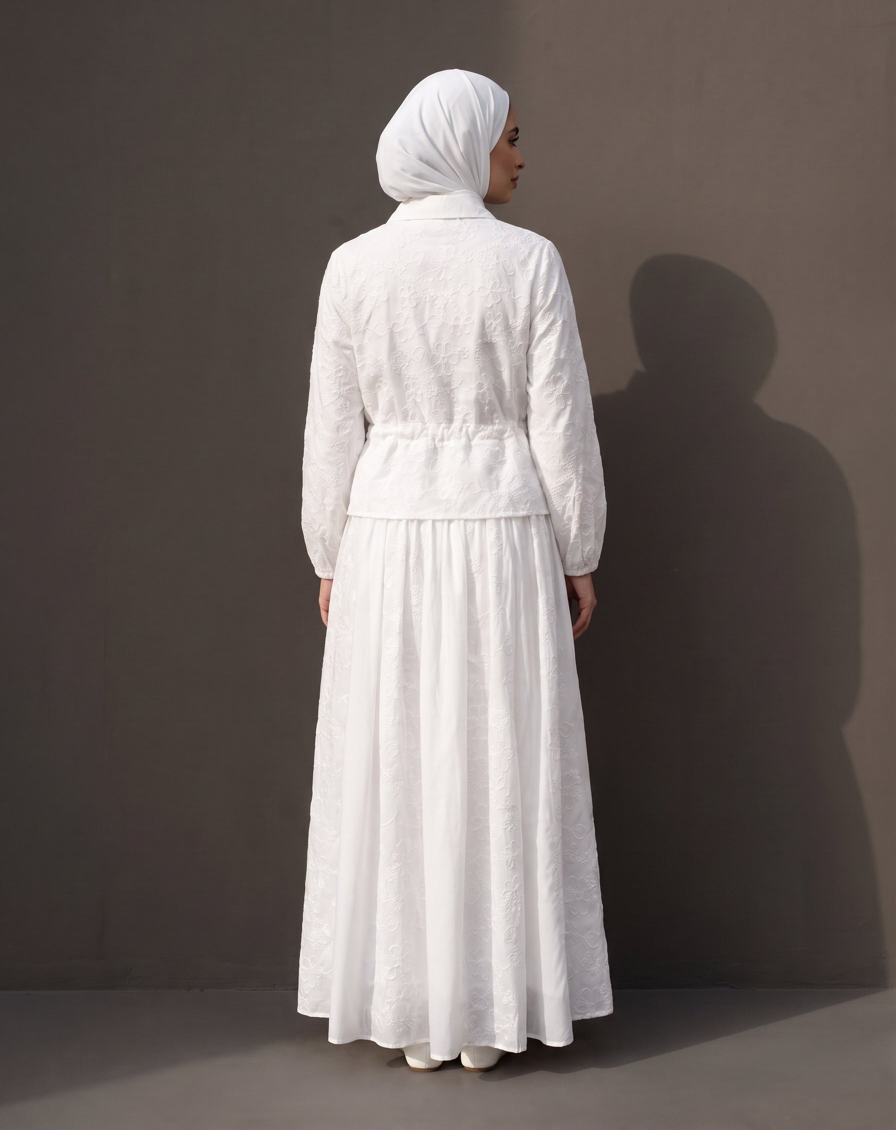 8318 Off White Shirt And Skirt Set For Women