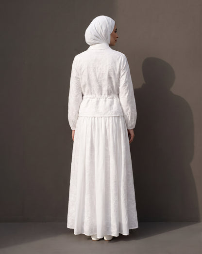 8318 Off White Shirt And Skirt Set For Women