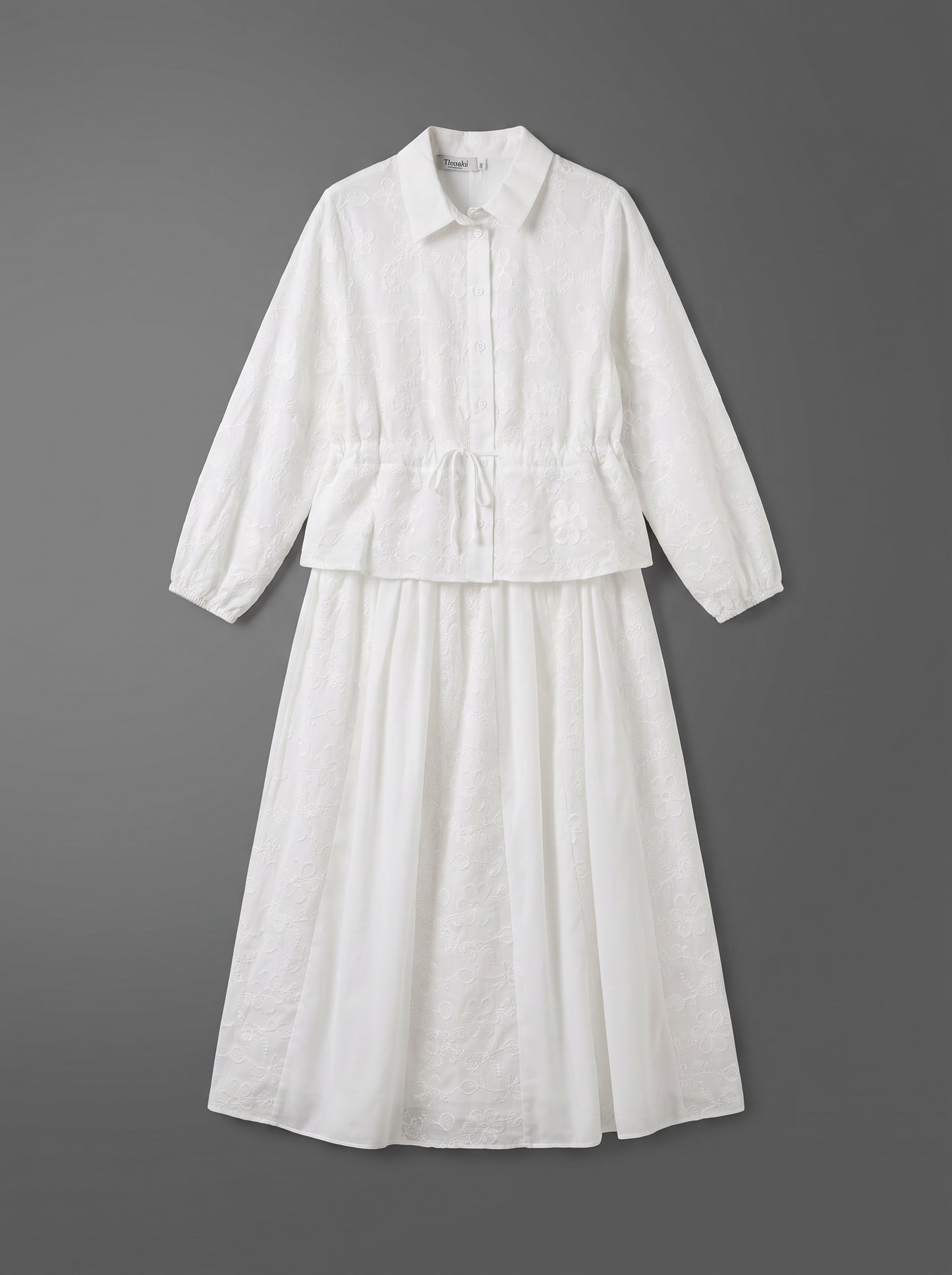 8318 Off White Shirt And Skirt Set For Women