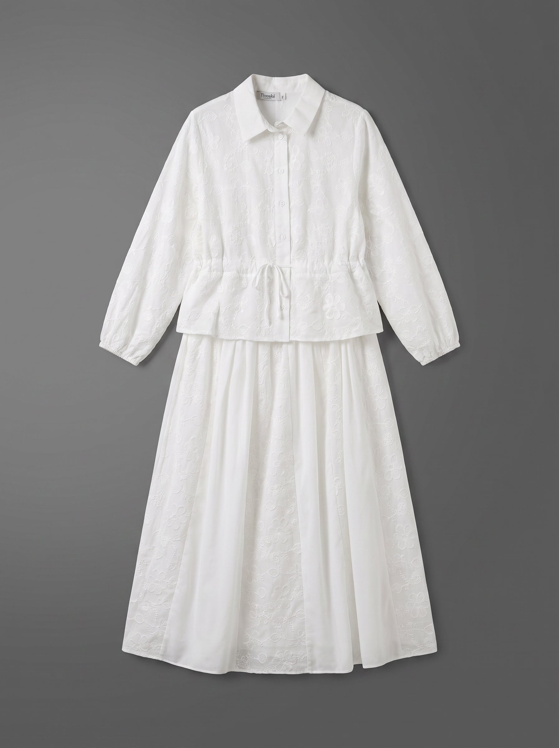 8318 Off White Shirt And Skirt Set For Women