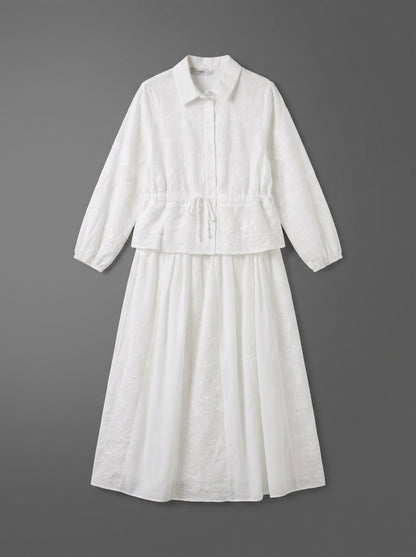 8318 Off White Shirt And Skirt Set For Women