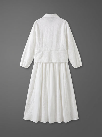 8318 Off White Shirt And Skirt Set For Women