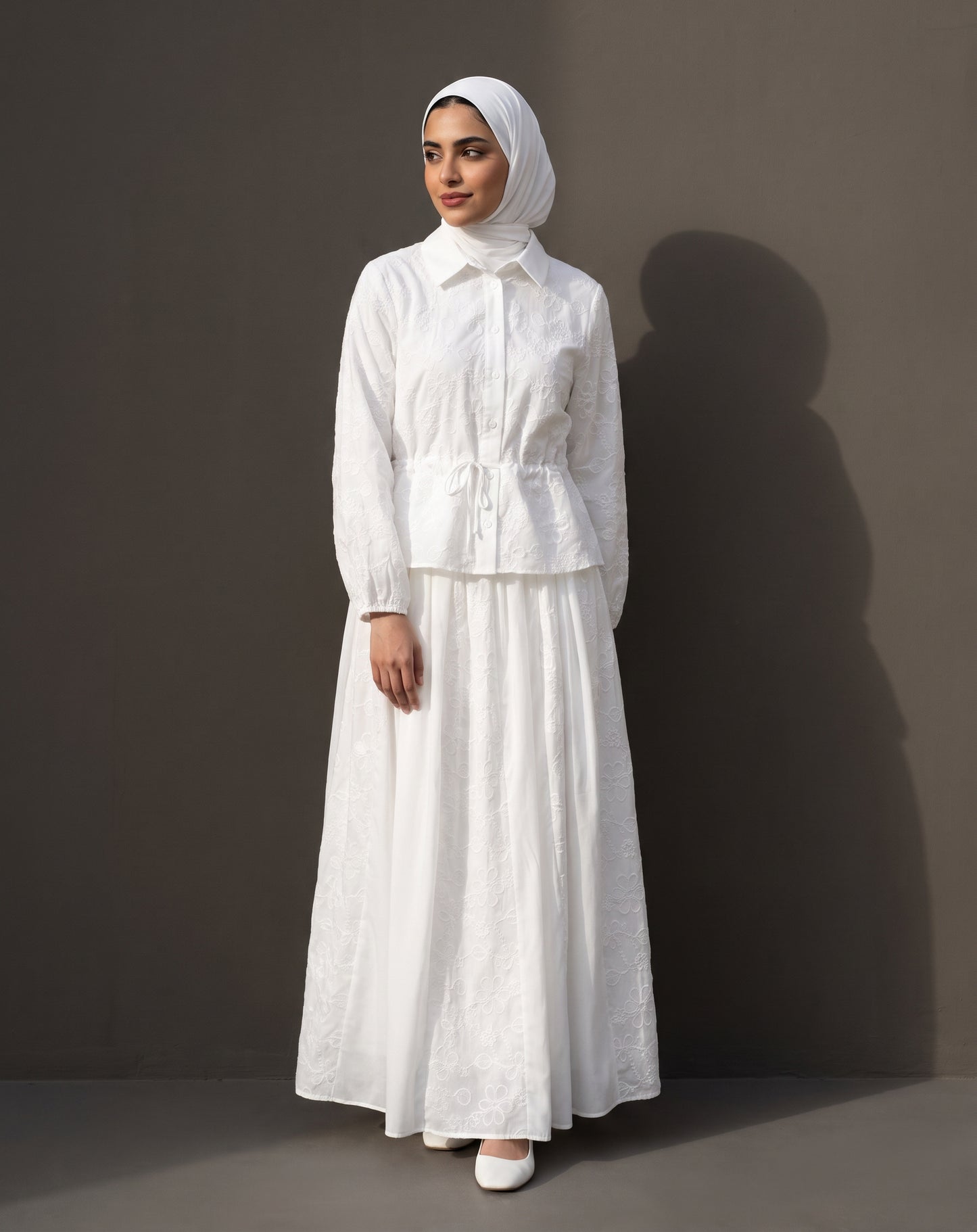 8318 Off White Shirt And Skirt Set For Women
