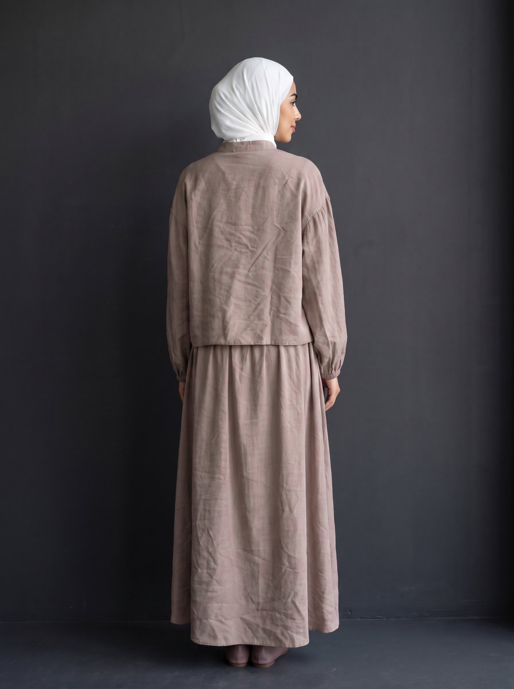 8201 Dark Beige Shirt And Skirt Set For Women